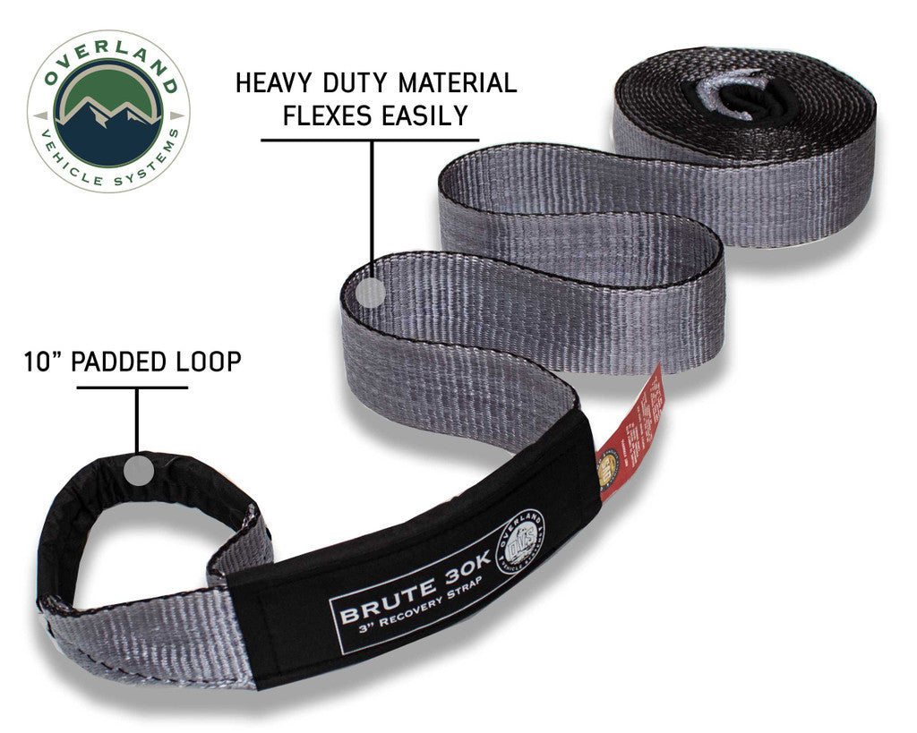 Tow Strap 30,000 lb. 3" x 30' Gray With Black Ends & Storage Bag - 19069916