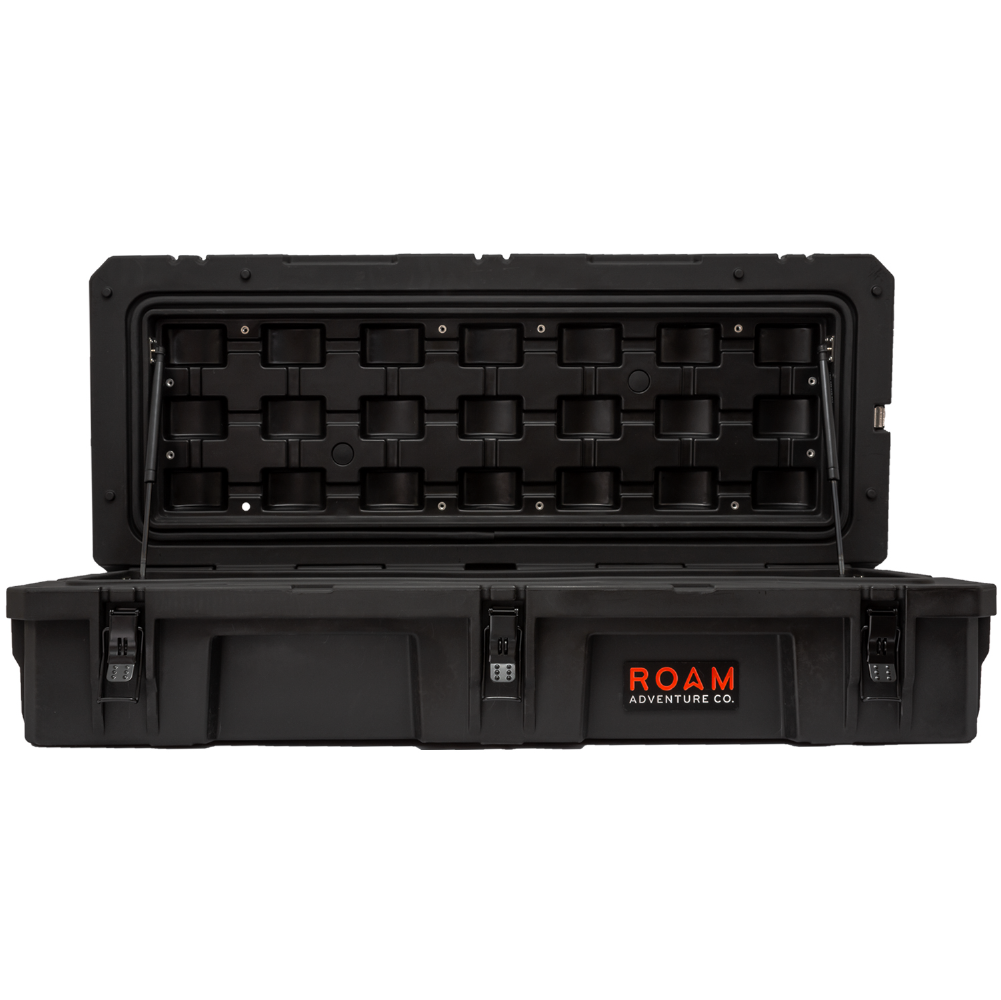 ROAM 95L Rugged Case shown with open lid in Black color