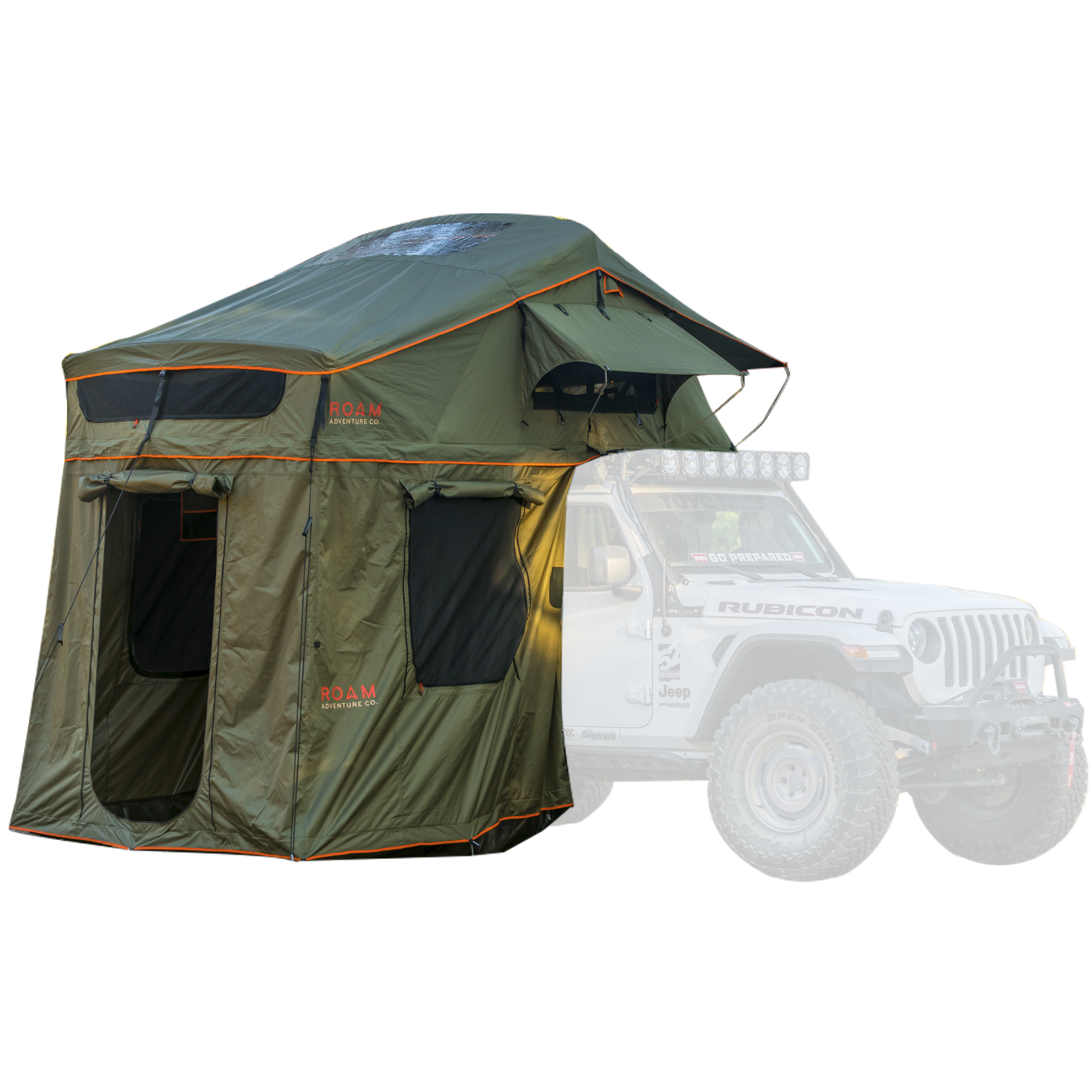 Vagabond XL Rooftop Tent with Annex Room shown on a Jeep Rubicon