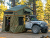 Vagabond XL Rooftop Tent in Forest Green with Annex Room shown on a Jeep Rubicon